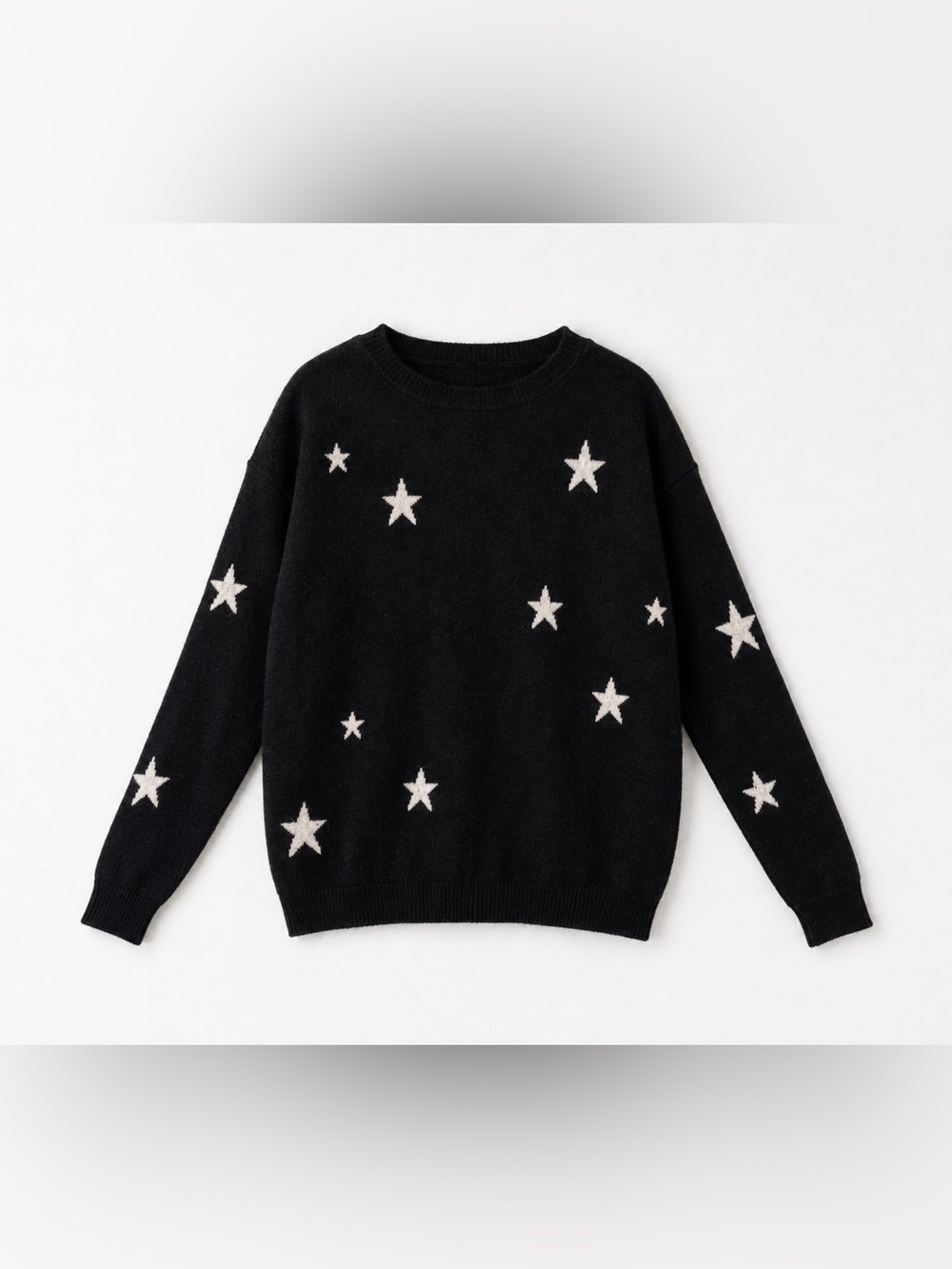 Brandy Melville Black Crewneck Sweater with White Star Motif